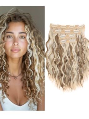 Clip-In Hair Extensions 4PCS - Blonde Mix Wavy Extensions